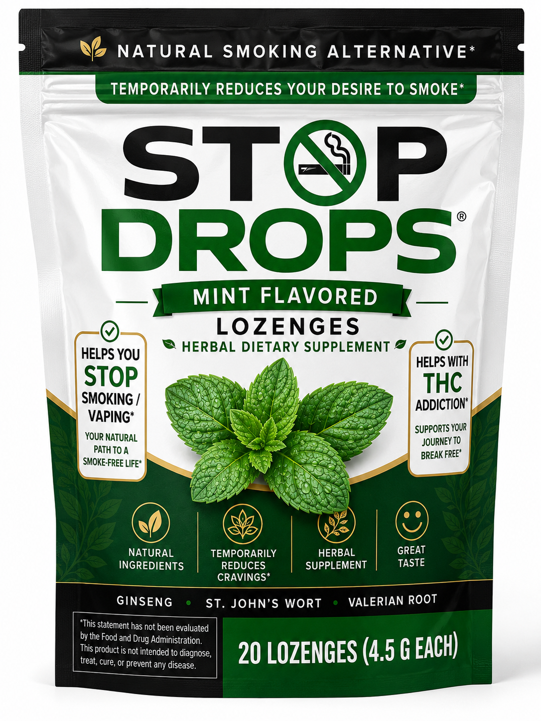 Stop Drops mint flavored lozenges pouch